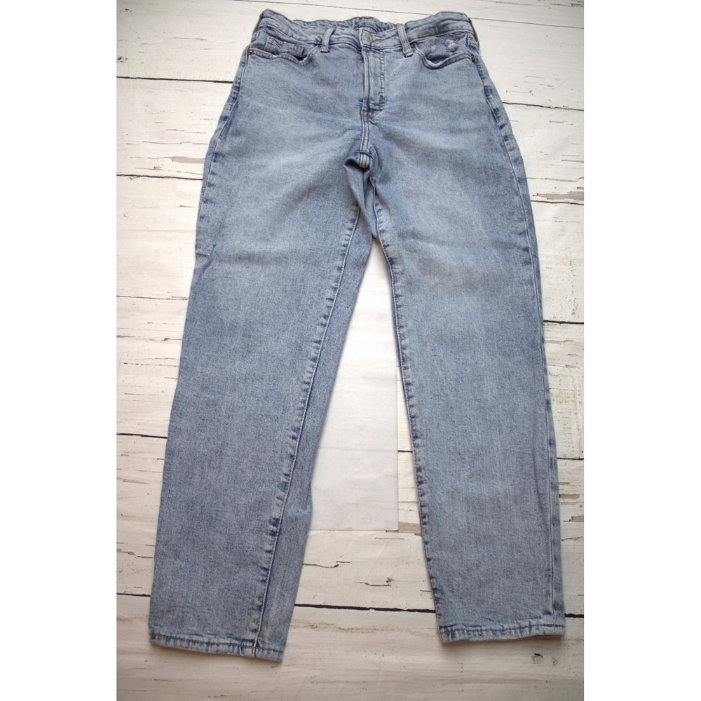 Old Navy OG Straight High Rise Jeans Light Wash Blue Distressed Denim Size 10